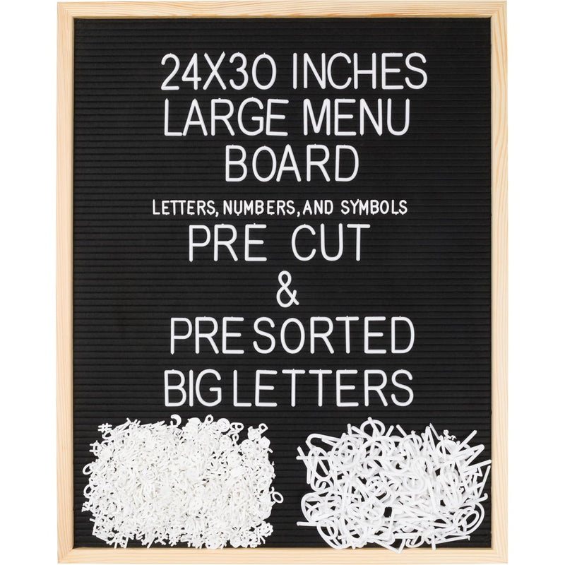 Extra Large MENU BOARD Letter Board 24x30 by Majestick Goods | Black Felt Giant Letter Board | Oak Frame Letterboard Menu for Restaurant w/Changeable Letters and Numbers Salon Price List Board (BN 2)