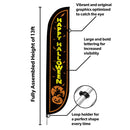 LookOurWay Feather Flag Pole Kit - 12 Feet Tall Advertising Flag Banner with Fiberglass Pole Kit and Ground Spike for Business Promotion - Halloween Flag - Happy Halloween (10M1200086)