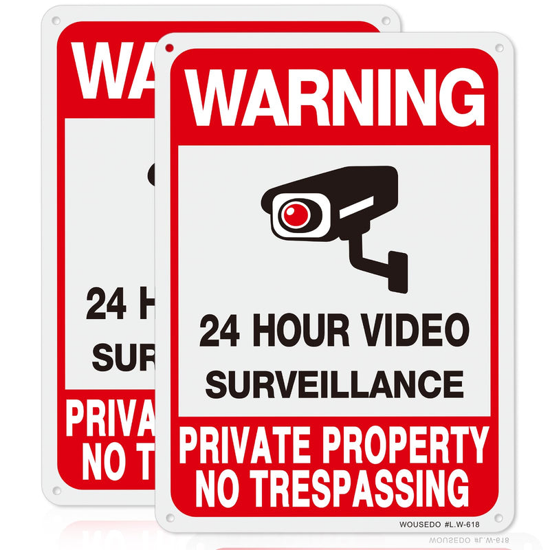 WOUSEDO 2-Pack Private Property No Trespassing Sign,Video Surveillance Signs Outdoor,Rust Free Aluminum 10 x7 Inches Security Camera Sign for Home,Business,CCTV,UV Protected & Waterproof