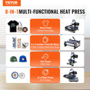 VEVOR Pro 15x15 Heat Press with 30 OZ Tumbler Attachment, 8in1 Combo Tumbler Hat Heat Press for T-Shirts, Tumblers Glass Cans Mugs Hats Caps, and Plates (Black & Blue)