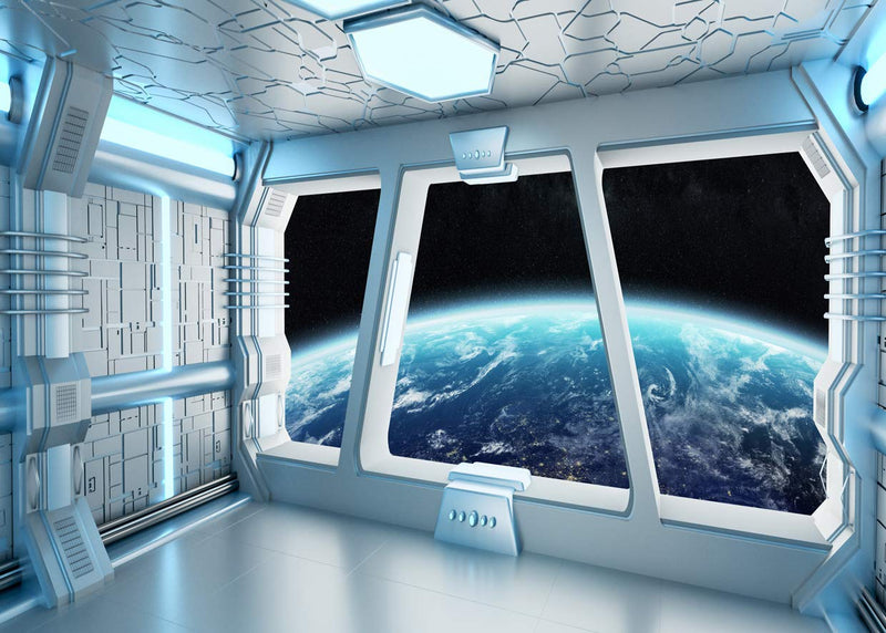 Vinyl Spaceship Interior Background Futuristic Science Fiction Photography, LYWYGG 7x5FT, Backdrops Spacecraft Cabin Photo Shoot Studio Props Astronomy Universe Galaxy Outer Space Station CP-214 Blue