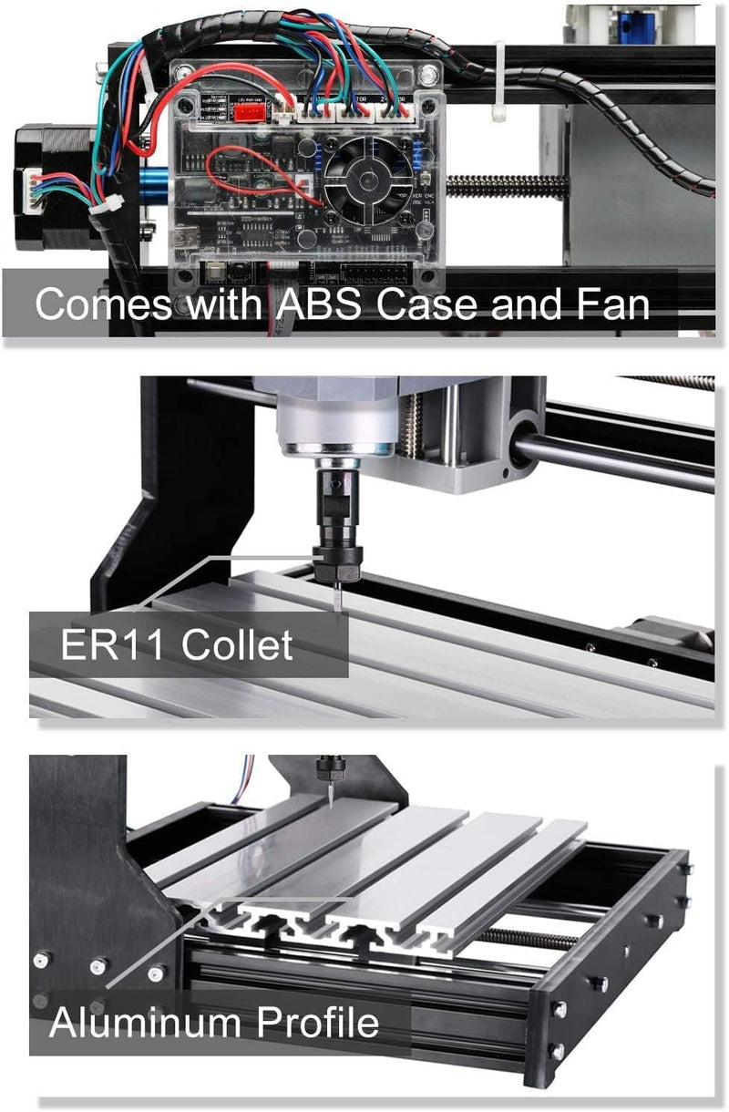 Genmitsu CNC 3018-PRO Router Kit GRBL Control 3 Axis Plastic Acrylic PCB PVC Wood Carving Milling Engraving Machine, XYZ Working Area 300x180x45mm