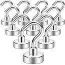 Magnetic Hooks,30lb+ Heavy Duty Earth Magnets with Hook for Refrigerator, Neosmuk, Extra Strong Cruise Hook for Hanging, Magnetic Hanger for Cabins, Grill (Silver White, Pack of 10)