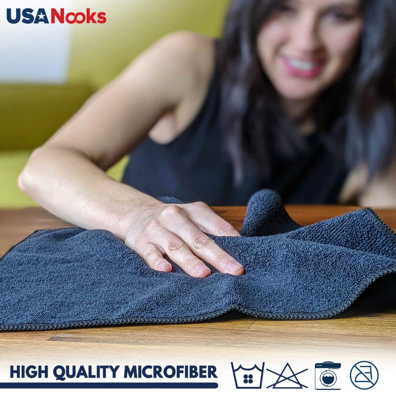 Microfiber Cleaning Cloth Grey - 12 Pcs (12.5"x12.5") USANOOKS - High Performance - 1200 Washes, Ultra Absorbent Microfiber Towel Weave Grime & Liquid for Streak-Free Mirror Shine - Car Washing Cloth