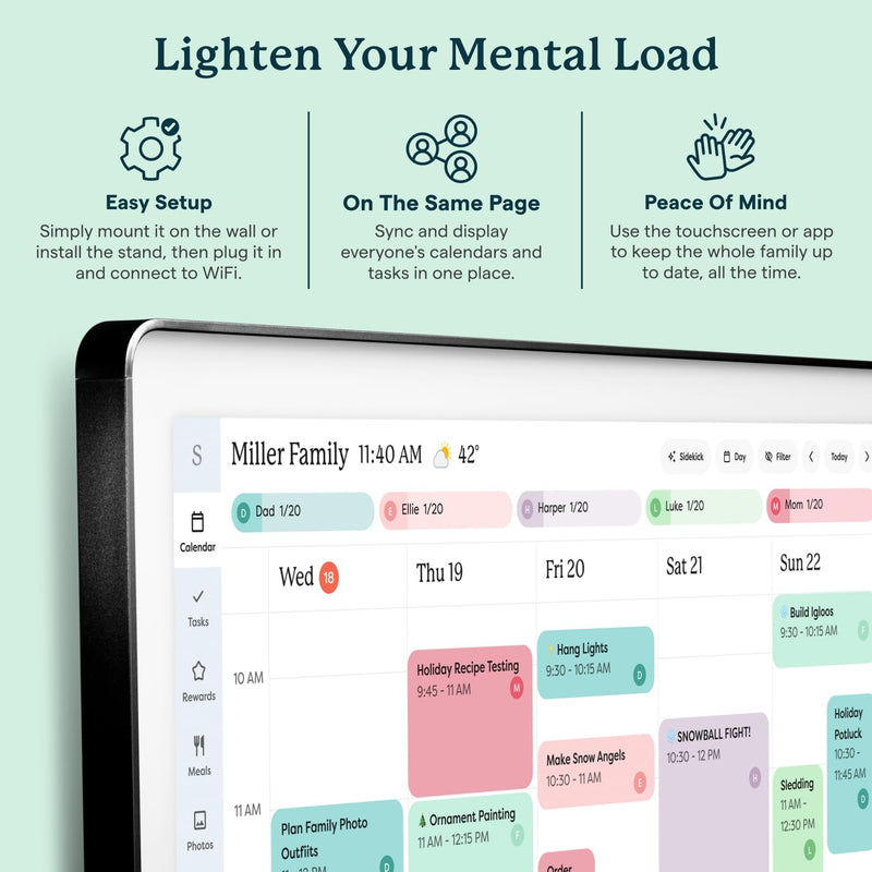 Skylight Calendar Max: 27-Inch Smart Digital Calendar & Chore Chart, Family Organizer with Interactive Touchscreen Display – Wall Mountable in Portrait or Landscape, Charcoal Shadowbox Frame