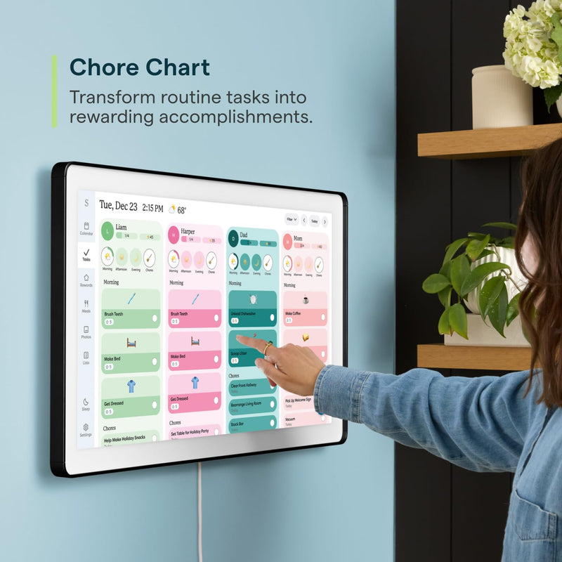 Skylight Calendar Max: 27-Inch Smart Digital Calendar & Chore Chart, Family Organizer with Interactive Touchscreen Display – Wall Mountable in Portrait or Landscape, Charcoal Shadowbox Frame