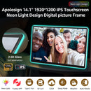 Apolosign 14.1" Neon Light Digital Frame, 32GB Storage Smart Digital Picture Frame, Easy Setup, 16:10 aspect ratio glass lamination Touch Screen, Share Moments Remotely via Frameo, Gift for Friends