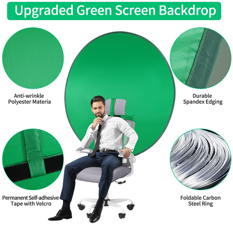 Green Screen Chair,56 IN Collapsible Green Screen Backdrop Kit,Pop Up Green Screen for Streaming with Storage Bag，Portable Greenscreen Backdrop for Photography,Gaming,Streaming,Zoom Meeting and Gaming