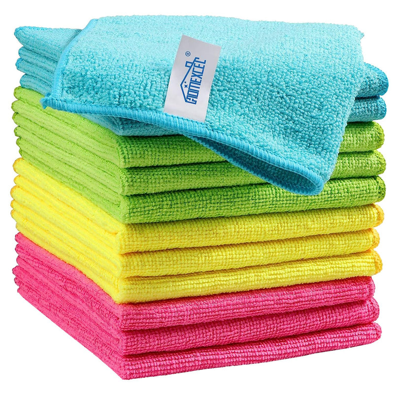 Microfiber Cleaning Cloth,12 Pack Cleaning Rag, Cleaning Towels with 4 Color Assorted, HOMEXCEL, 11.5"X11.5"(Green/Blue/Yellow/Pink)