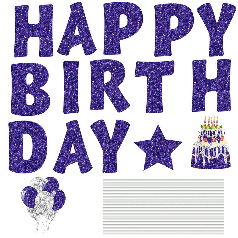 Jetec 18 Pieces Happy Birthday Yard Signs with Stakes, 16 Inches Birthday Outdoor Lawn Signs, Birthday Cake Balloon Patio Decorations, garden Lawn Decorations for Birthday Party (Purple)