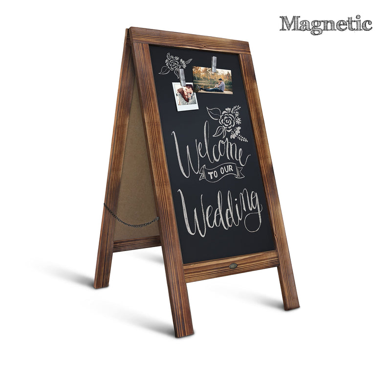 A Frame Chalkboard Solid Wood A-Frame Sign Rustic Brown Double-Sided Magnetic Boardby HBCY Creations: 40x20 Chalkboard Menu Board for Restaurants Cafés, Weddings - Heavy Duty Hinges