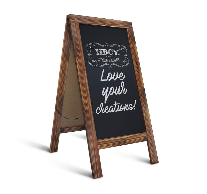 A Frame Chalkboard Solid Wood A-Frame Sign Rustic Brown Double-Sided Magnetic Boardby HBCY Creations: 40x20 Chalkboard Menu Board for Restaurants Cafés, Weddings - Heavy Duty Hinges