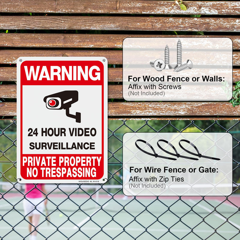 WOUSEDO 2-Pack Private Property No Trespassing Sign,Video Surveillance Signs Outdoor,Rust Free Aluminum 10 x7 Inches Security Camera Sign for Home,Business,CCTV,UV Protected & Waterproof