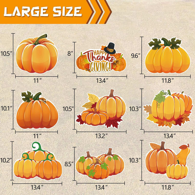 Fall Thanksgiving Yard Signs Decorations - 9Pcs Outdoor Orange Pumpkins Harvest Garden Wall Porch Signs with Stakes Seasonal Holiday Party Supplies Lawn Yard Decorations (9PC)