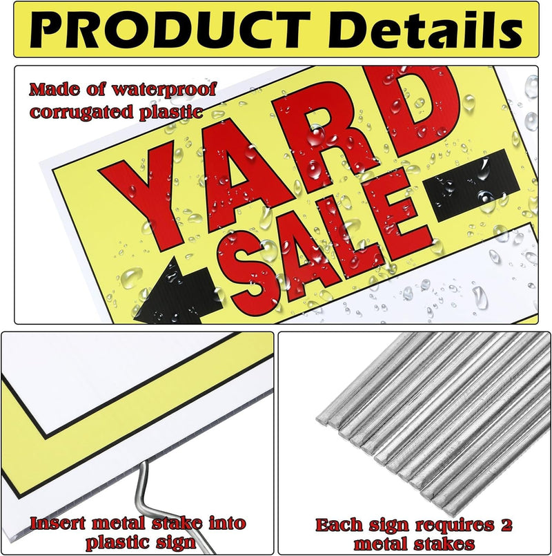 SCNWQ Yard Sale Signs 4Pack Double Sided Printed For Sale Signs with Metal Stakes Waterproof Corrugated Garage Sale Signs for Outdoor Estate Sale.