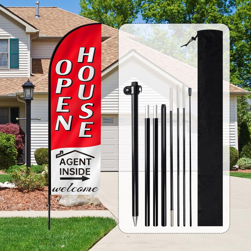 7.9FT Open House Signs for Real Estate Agents,Swooper Open Banners Flag,Business Open House Flag and Pole Kit,Open Signs for Outside Business Advertising