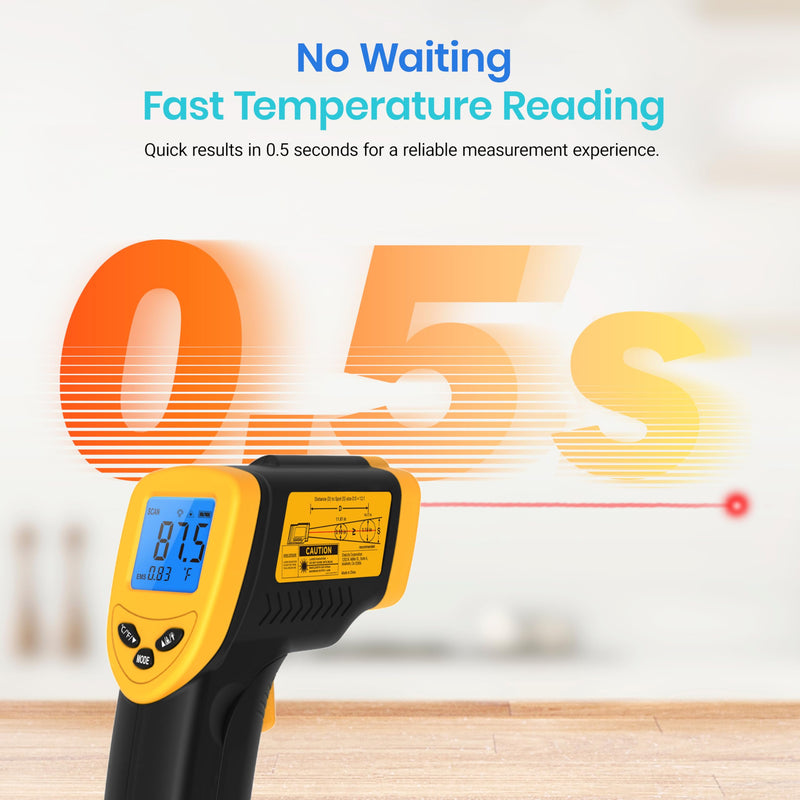 Etekcity Infrared Thermometer Laser Temperature Gun 774, Meat Food Candy Oven Thermometer for Griddle Accessories, Heat Gun for Cooking Refrigerator Tools, Yellow, -58°F to 842°F