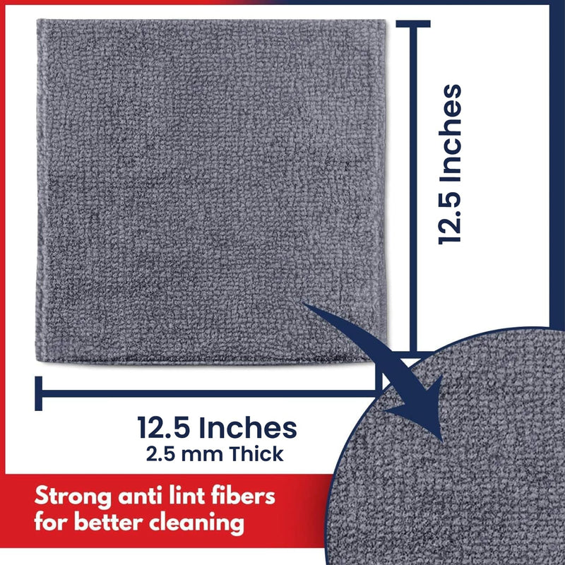 Microfiber Cleaning Cloth Grey - 12 Pcs (12.5"x12.5") USANOOKS - High Performance - 1200 Washes, Ultra Absorbent Microfiber Towel Weave Grime & Liquid for Streak-Free Mirror Shine - Car Washing Cloth