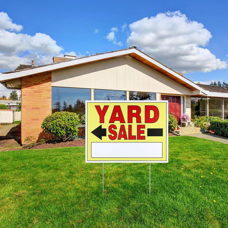 SCNWQ Yard Sale Signs 4Pack Double Sided Printed For Sale Signs with Metal Stakes Waterproof Corrugated Garage Sale Signs for Outdoor Estate Sale.