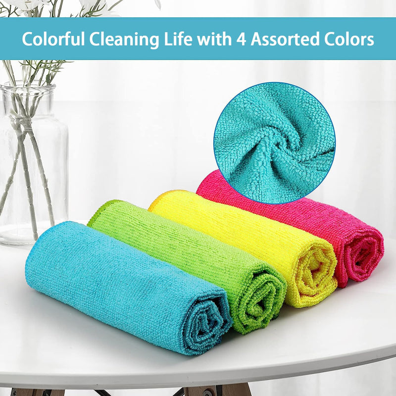 Microfiber Cleaning Cloth,12 Pack Cleaning Rag, Cleaning Towels with 4 Color Assorted, HOMEXCEL, 11.5"X11.5"(Green/Blue/Yellow/Pink)