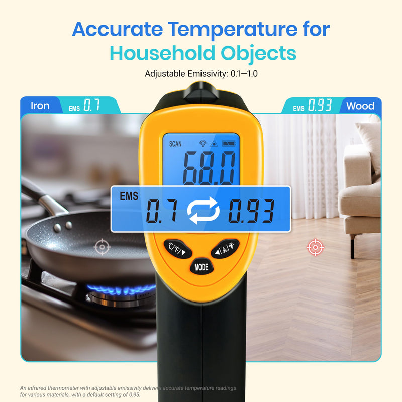 Etekcity Infrared Thermometer Laser Temperature Gun 774, Meat Food Candy Oven Thermometer for Griddle Accessories, Heat Gun for Cooking Refrigerator Tools, Yellow, -58°F to 842°F