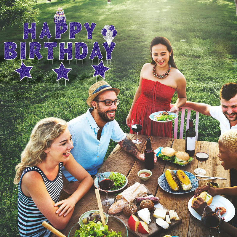 Jetec 18 Pieces Happy Birthday Yard Signs with Stakes, 16 Inches Birthday Outdoor Lawn Signs, Birthday Cake Balloon Patio Decorations, garden Lawn Decorations for Birthday Party (Purple)