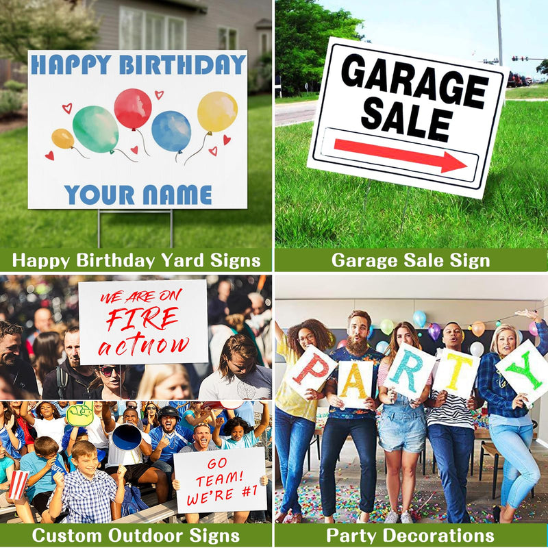 Blank Yard Signs with Stakes, Remiawy Custom Yard Sale Sign 17x12 Inch 4 Pack Corrugated Plastic Double Sided Outdoor Lawn Signs for Yard Sale, Estate Garage Sale, Open House, Birthday Decoration