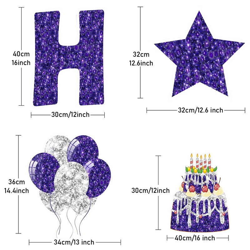 Jetec 18 Pieces Happy Birthday Yard Signs with Stakes, 16 Inches Birthday Outdoor Lawn Signs, Birthday Cake Balloon Patio Decorations, garden Lawn Decorations for Birthday Party (Purple)