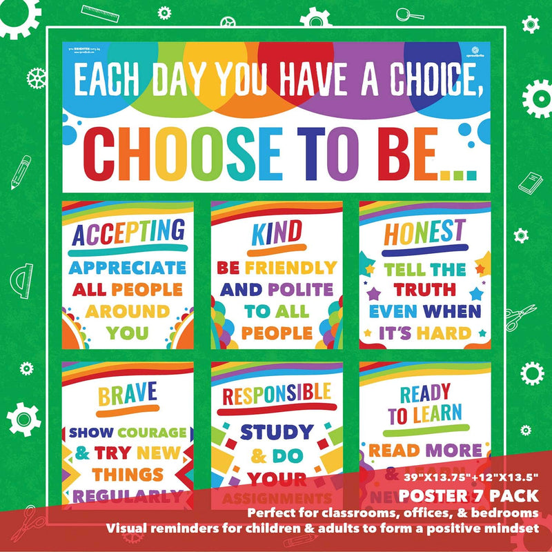 Sproutbrite Classroom Banner Decorations and Poster Bulletin Board Set - Choose to be