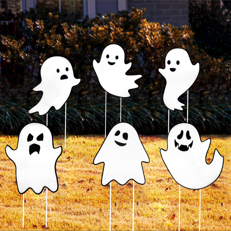 Halloween Decorations Outdoor Yard Signs,Glow in the Dark 6PCS Halloween Scary Ghost Yard Signs with Stakes for Spooky Halloween Lawn Patio Yard Garden Outdoor Decoration