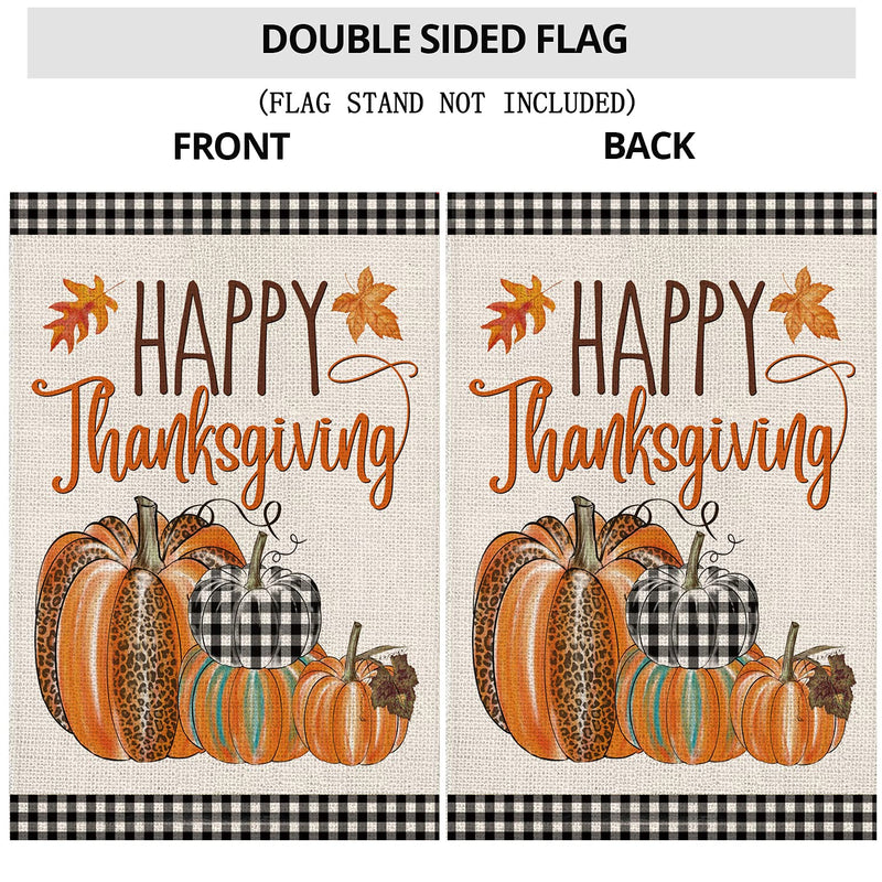 Happy Thanksgiving Fall Garden Flags for Outdoor,12x18 Double Sided,Harvest Buffalo Plaid Pumpkins Yard Flags,Small Thanksgiving Day Garden Decor for Autumn Outside Porch Lawn Holiday