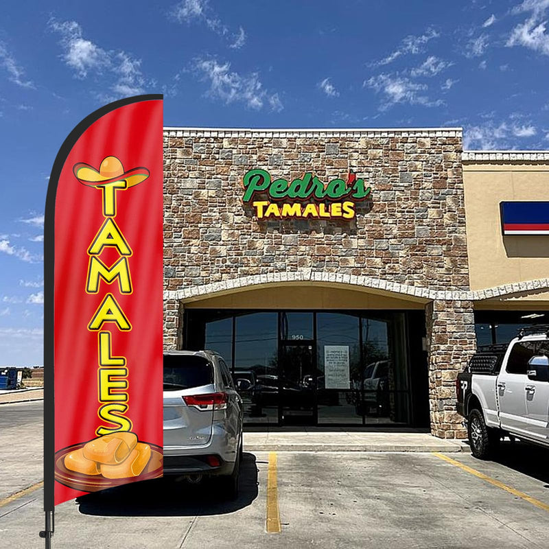 Tamales Advertising Swooper Flag Banner, Tamales Feather Flag with Flag Pole and Ground Stake, Advertising Feather Banner Sign for Tamales Business 8Ft