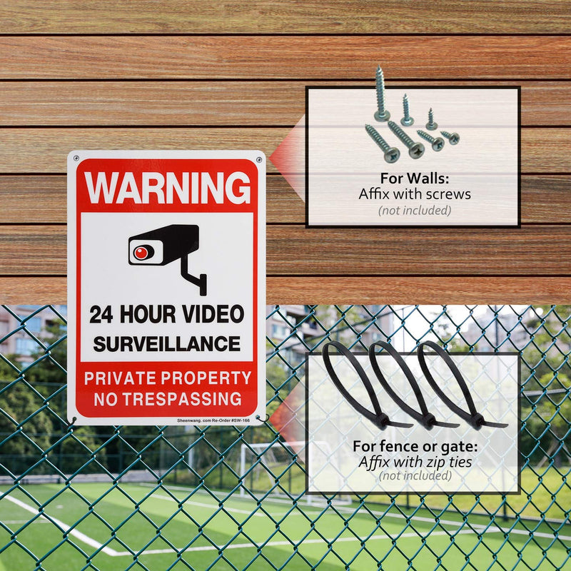 Private Property No Trespassing Sign, Sheenwang 4-Pack, Video Surveillance Signs Outdoor, UV Printed .040 Mil Rust Free Aluminum 10 x 7 in, Security Camera Sign for Home, Business, Driveway Alert, CCTV