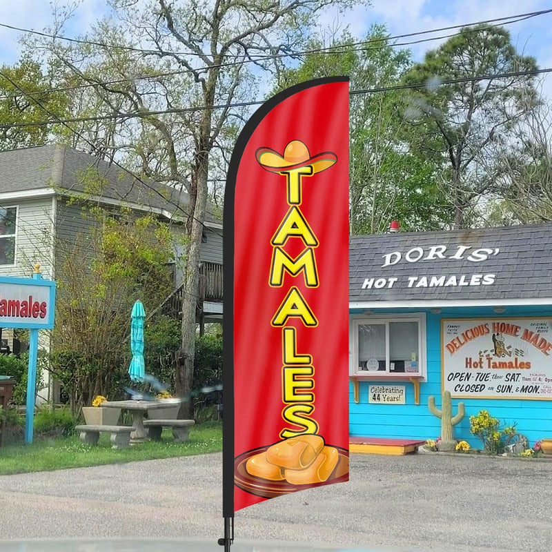 Tamales Advertising Swooper Flag Banner, Tamales Feather Flag with Flag Pole and Ground Stake, Advertising Feather Banner Sign for Tamales Business 8Ft