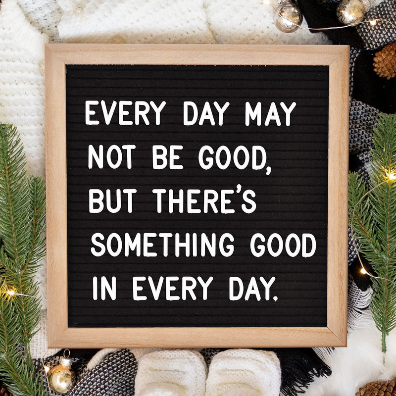 Felt Letter Board with 294 Letters, Numbers & Symbols - 10 x 10 inch Changeable Message Board with Wooden Frame Wall Mount Hook, Black & Wood