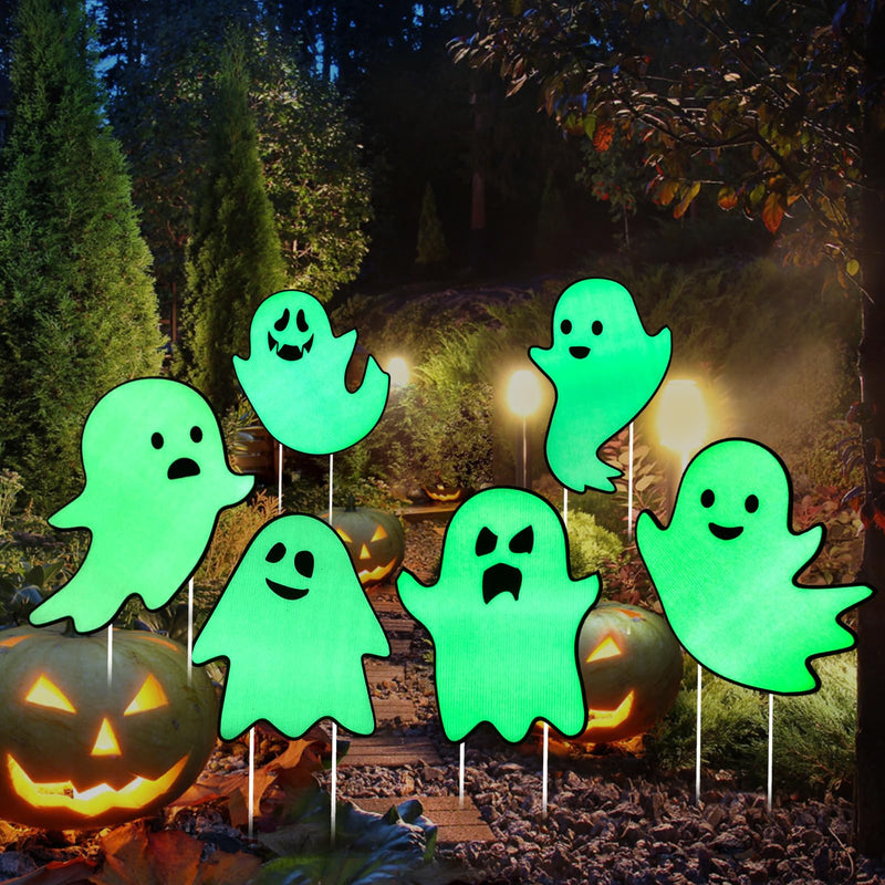 Halloween Decorations Outdoor Yard Signs,Glow in the Dark 6PCS Halloween Scary Ghost Yard Signs with Stakes for Spooky Halloween Lawn Patio Yard Garden Outdoor Decoration