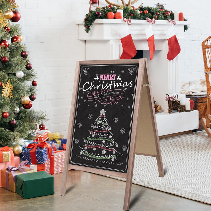 A Frame Wooden 40" x 22" Chalkboard, A Frame Rustic Chalkboard Sign Double-Sided Sidewalk Chalkboard Easel, Sturdy Sandwich Board for Restaurant, Business or Wedding (Grey)