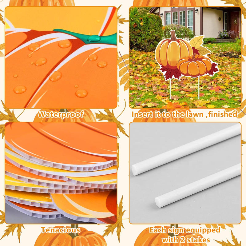 Fall Thanksgiving Yard Signs Decorations - 9Pcs Outdoor Orange Pumpkins Harvest Garden Wall Porch Signs with Stakes Seasonal Holiday Party Supplies Lawn Yard Decorations (9PC)