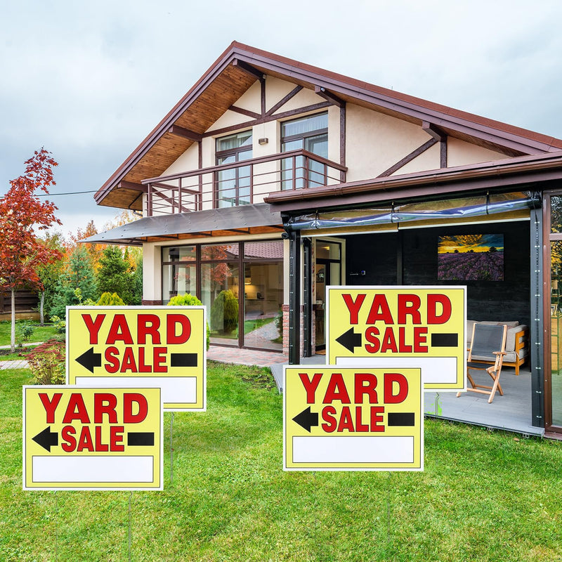 SCNWQ Yard Sale Signs 4Pack Double Sided Printed For Sale Signs with Metal Stakes Waterproof Corrugated Garage Sale Signs for Outdoor Estate Sale.