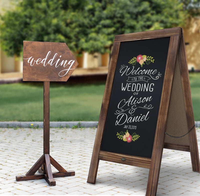 A Frame Chalkboard Solid Wood A-Frame Sign Rustic Brown Double-Sided Magnetic Boardby HBCY Creations: 40x20 Chalkboard Menu Board for Restaurants Cafés, Weddings - Heavy Duty Hinges