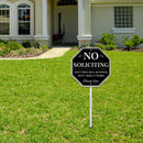 No Soliciting Yard Sign, No Soliciting Sign for House Yard with Stake, Uflashmi 10” x 28”, Metal black and white