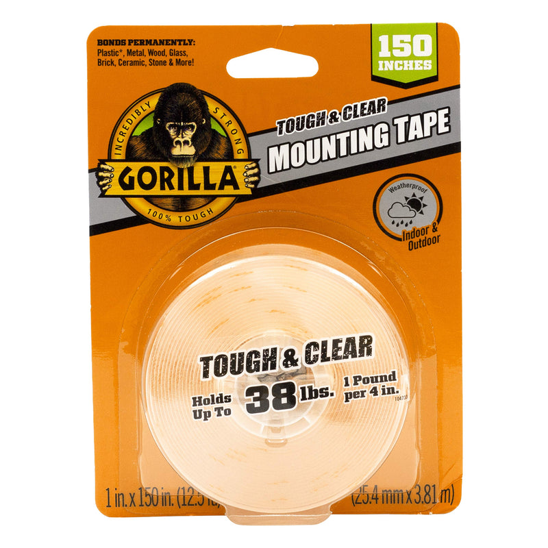 Gorilla Mounting Tape Tough & Clear Double Sided Adhesive; Extra Large; 1" x 150"; Clear; (Pack of 1)