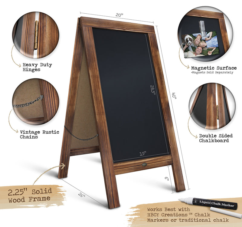 A Frame Chalkboard Solid Wood A-Frame Sign Rustic Brown Double-Sided Magnetic Boardby HBCY Creations: 40x20 Chalkboard Menu Board for Restaurants Cafés, Weddings - Heavy Duty Hinges