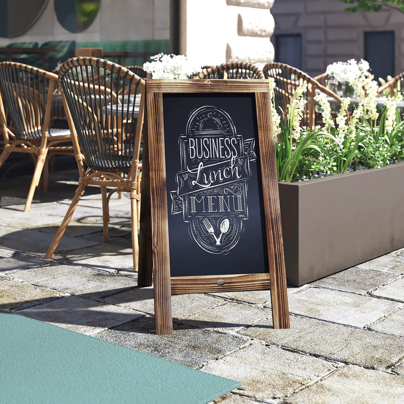 A Frame Chalkboard Solid Wood A-Frame Sign Rustic Brown Double-Sided Magnetic Boardby HBCY Creations: 40x20 Chalkboard Menu Board for Restaurants Cafés, Weddings - Heavy Duty Hinges