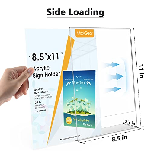 MaxGear 3 Pack 8.5x11 Acrylic Sign Holder Vertical Clear Sign Holder Plastic Paper Holder Slanted Sign Holders Plastic