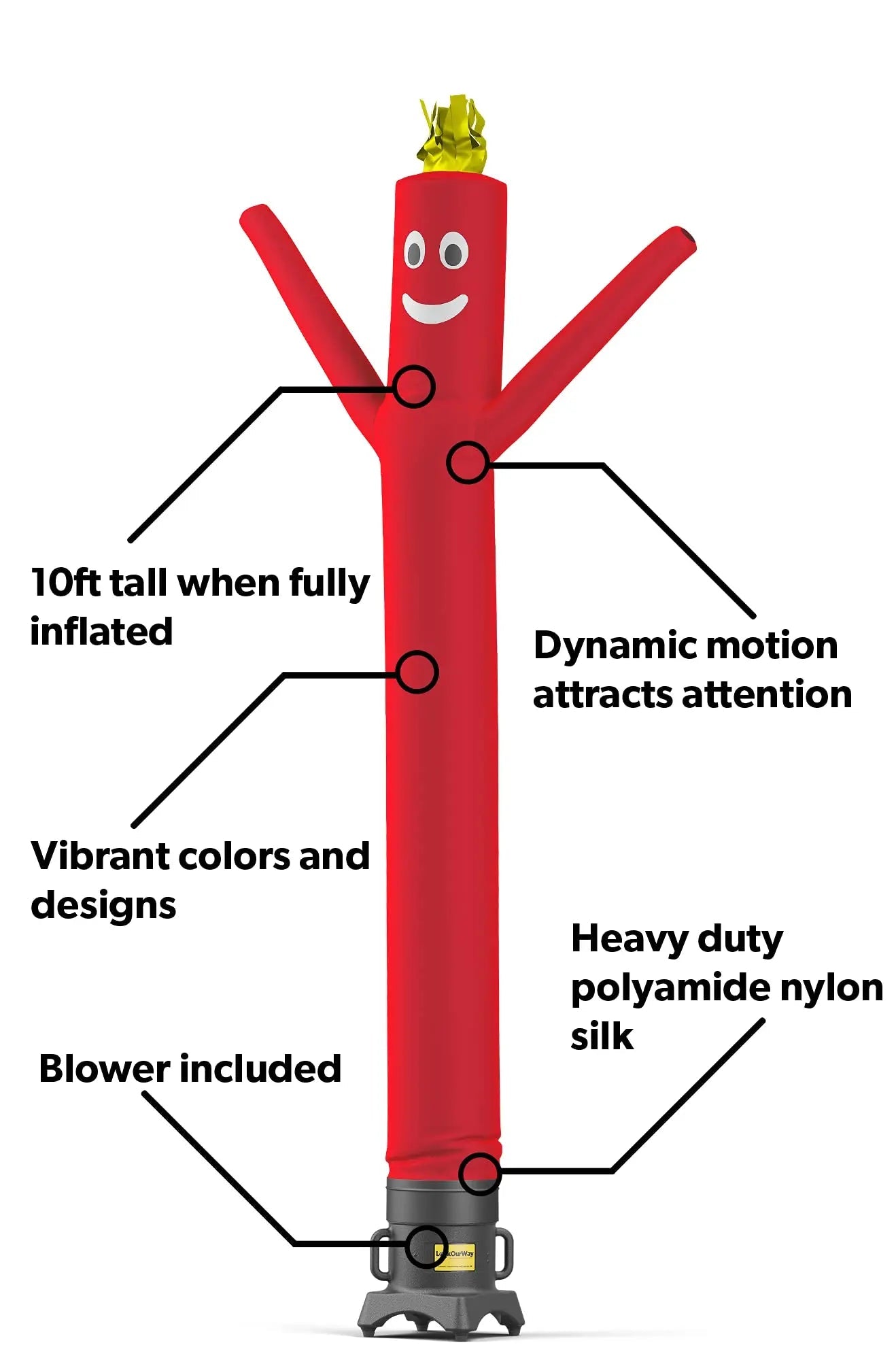 Air Dancer Inflatable Tube Man Set Dancing Tube Guy - 10ft Tall Wacky Waving Inflatable Dancing Tube Guy with 12 - Inch Diameter Blower for Business Promotion - Red - North State Signs & Printing