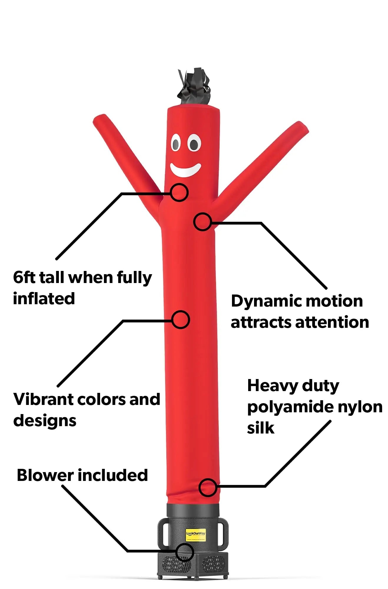 Air Dancers Wacky Waving Inflatable Tube Man Set - LookOurWay 7ft Tall Advertising Air Dancer Waving Man Inflatable Tube Guy with Sky Dancer Blower - Red - North State Signs & Printing