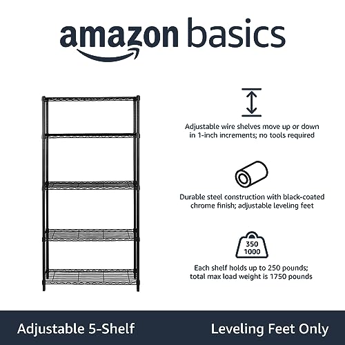 Amazon Basics 5-Shelf Adjustable Heavy Duty Wide Storage Shelving Unit (350 lbs Loading Capacity per Shelf) Steel