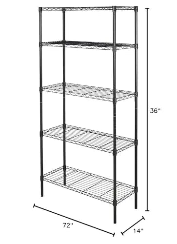 Amazon Basics 5 - Shelf Adjustable, Heavy Duty Wide Storage Shelving Unit (350 lbs Loading Capacity per Shelf), Steel Organizer Wire Rack, 36" L x 14" W x 72" H, Black - North State Signs & Printing