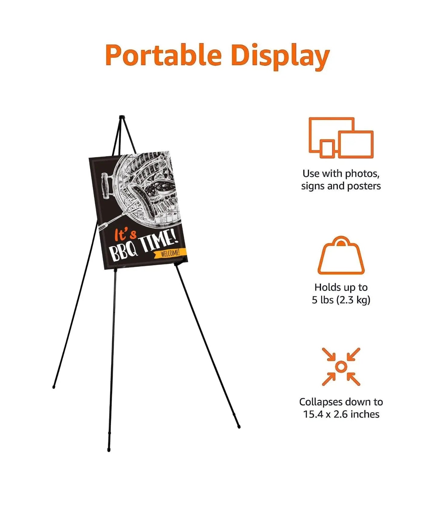 Amazon Basics Easel Display Stand, Instant Floor Poster, Lightweight, Collapsible and Portable with Tripod Base, Black Steel (supports 5 pounds) - North State Signs & Printing